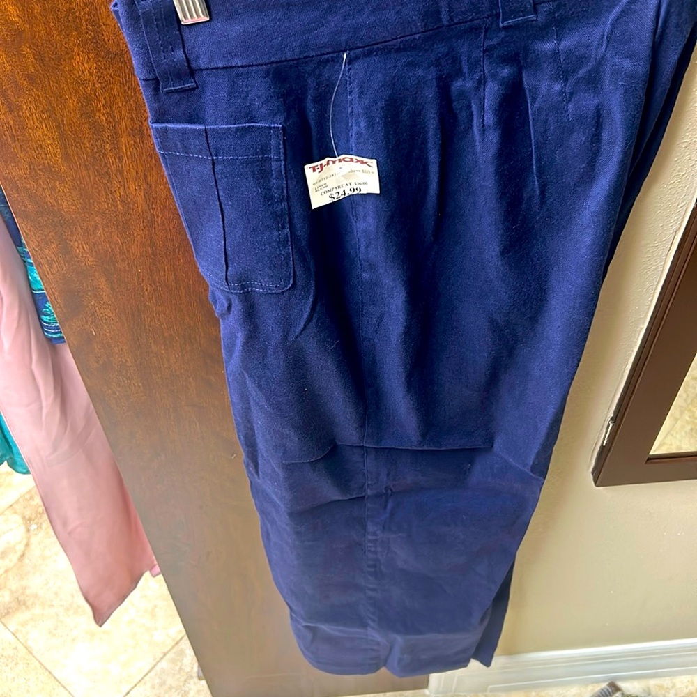 Nicole Miller wide leg navy blue linen pant size 12